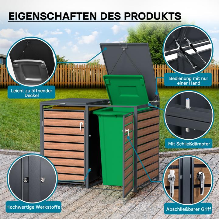 Produktbild Wiltec Mülltonnenbox für zwei Tonnen Holzoptik Klappdeckel Mülltonnenverkleidung