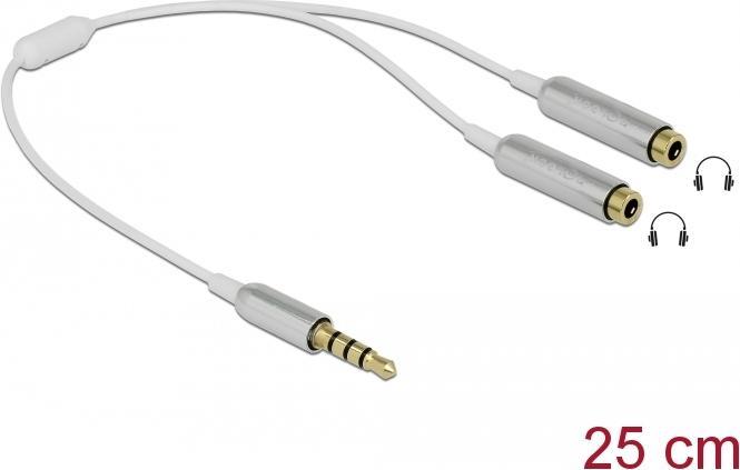 Produktbild Delock Audio Splitter Klinkenstecker 3.5 mm 4 Pin > 2 x Klinkenbuchse 3.5 mm 4 Pin (0.25 m, AUX Kabel)