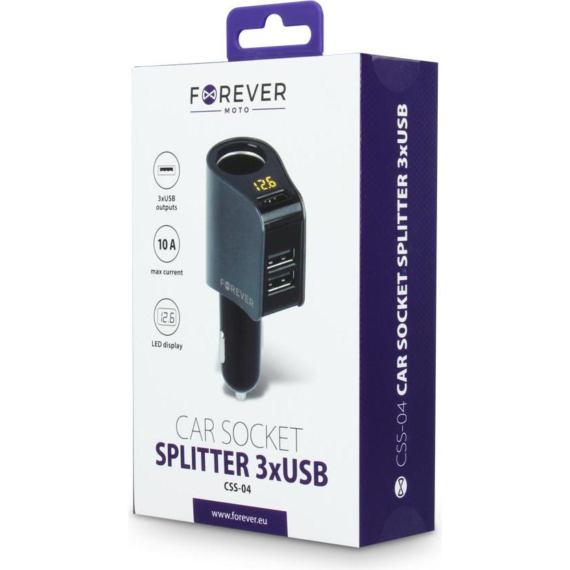 Thumbnail - Forever car adapter CSS-04 3x USB, Auto Adapter