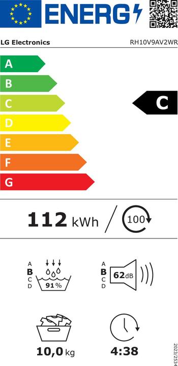 Label énergétique LG Condensation dryer RH10V9AV2WR (10 kg, Gauche)