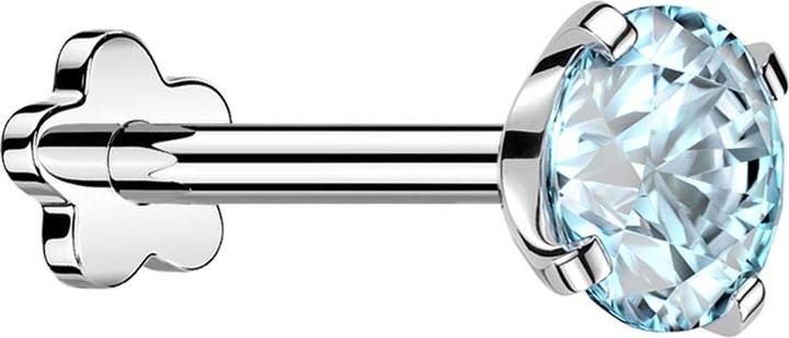 Actual product image Star Piercing Micro Threadless Labret Flower silver set with crystal aqua (Titanium, without brass)