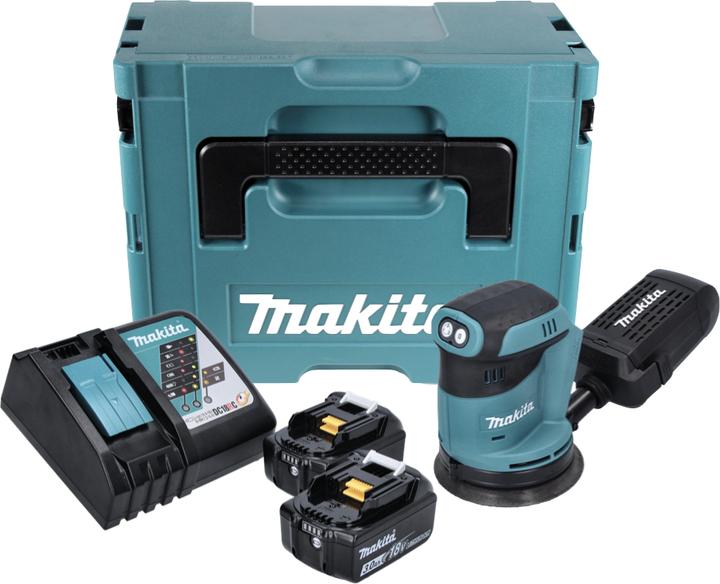 Productafbeelding Makita DBO 180 RFJ 18 V accu vlakschuurmachine + 2x accu 3,0Ah + lader + Makpac (Excentrische schuurmachine)