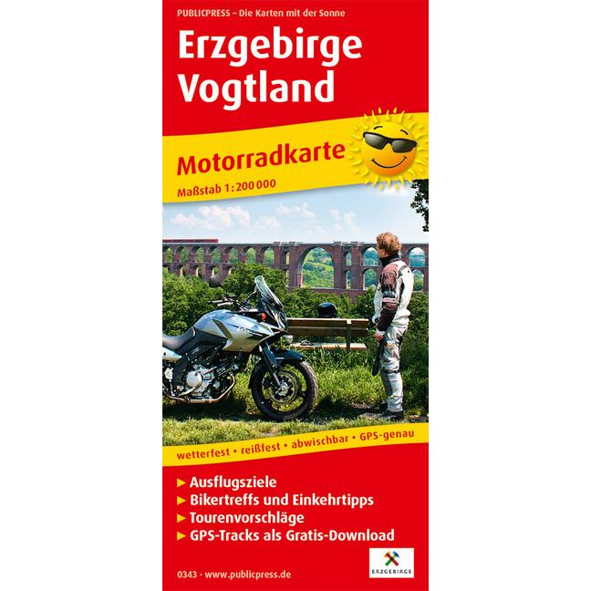 Motorradkarte Erzgebirge - Vogtland 1:200 000 200000, Landkarte
