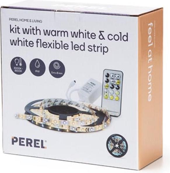 Produktbild LED Strips Consumer KIT MIT WARMWEISSEN & KALTWEISSEN FLEXIBELEN LED STRIP, STEUERGERÄT UND STROMVERSORGUNG - 300 LEDs - (Warmweiss, Kaltweiss, 500 cm, Indoor)