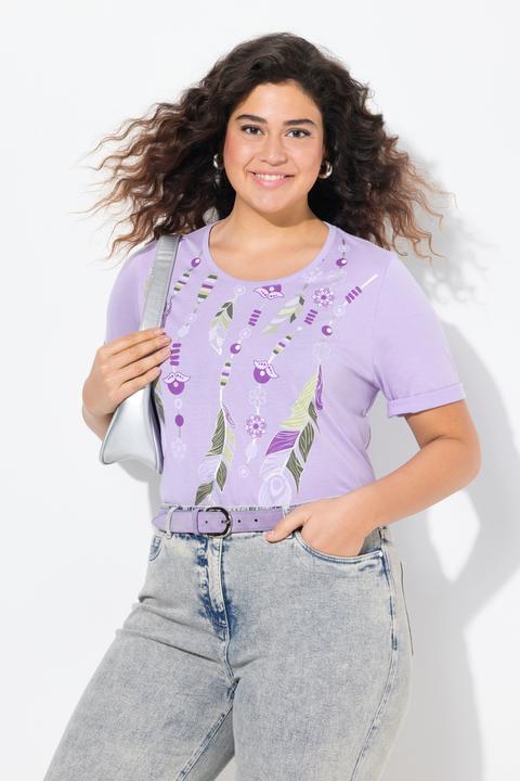 Immagine prodotto Ulla Popken T-shirt dal taglio svasato con piume, scollo a girocollo e mezze maniche (58)