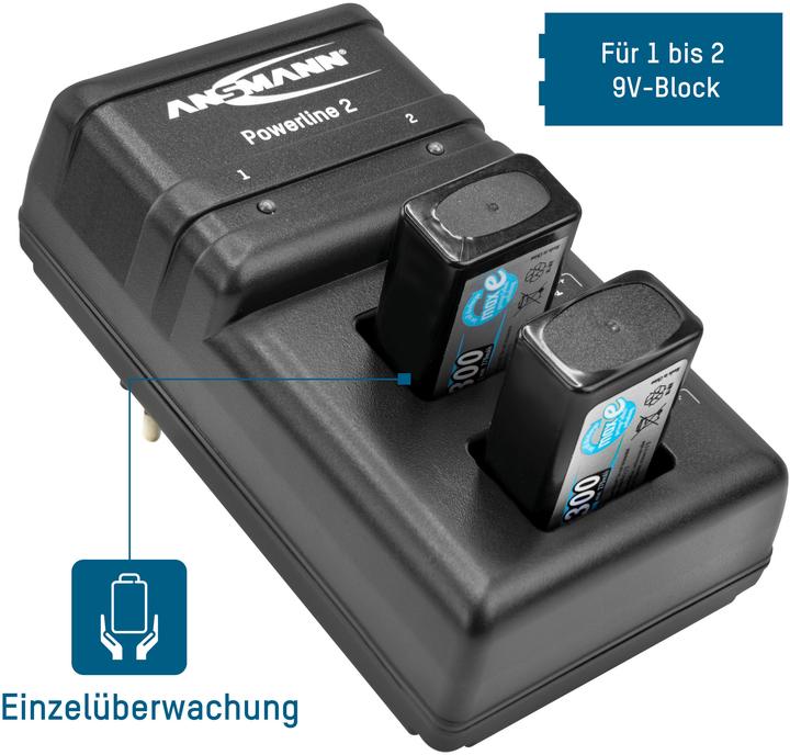 Produktbild Ansmann Stromleitung 2 (2 Stk., 9V Block, Ladegerät ohne Akku)