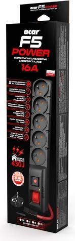 Actual product image Acar F5 POWER Black 5 AC outlet(s) (5x, CEE 7/16, 3 m)