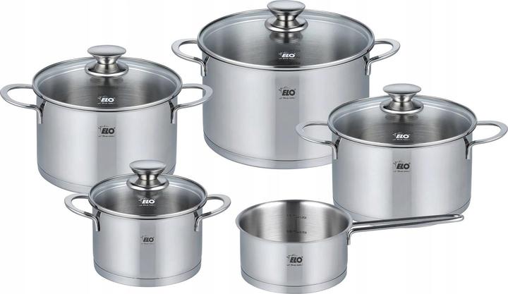 Produktbild ELO Pannenset 5-teilig mit Energieeffizienz und Oildose für alle Herde (Pfannenset + Topfset, Edelstahl)
