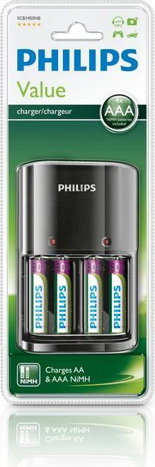 Produktbild Philips MultiLife Battery charger SCB1450NB/12 (4 Stk., AA, AAA, 800 mAh, Ladegerät inkl. Akku)