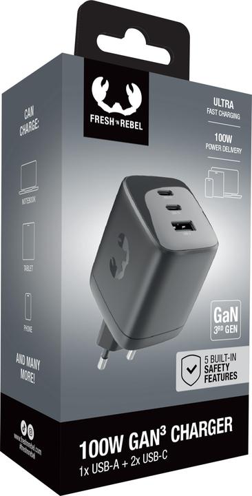 Produktbild Fresh'N Rebel Fresh 'n Rebel Wall Charger Grey 100W (100 W, 3 Ports)