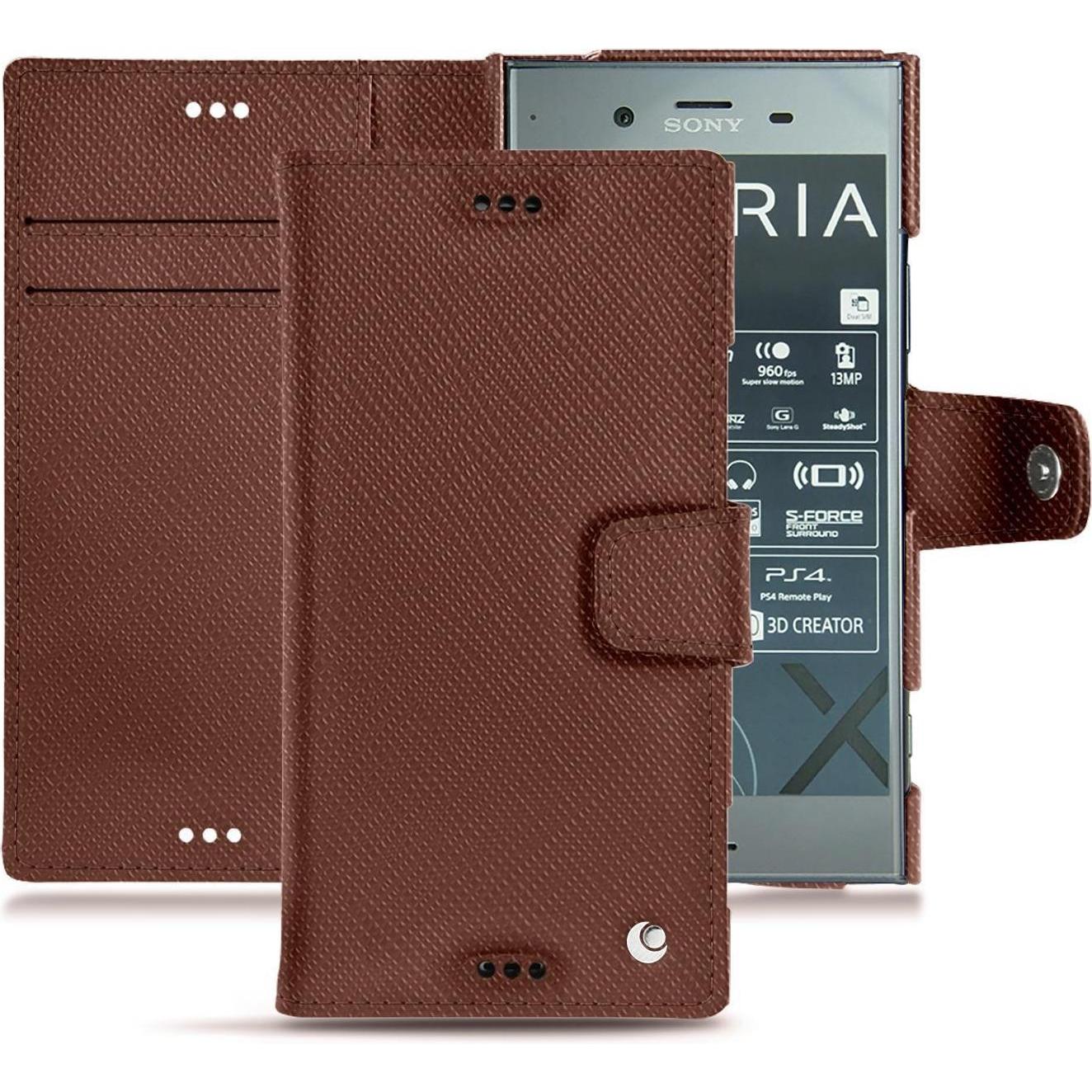 Noreve Lederschutzhülle Wallet (Sony Xperia XZ1), Smartphone Hülle, Braun