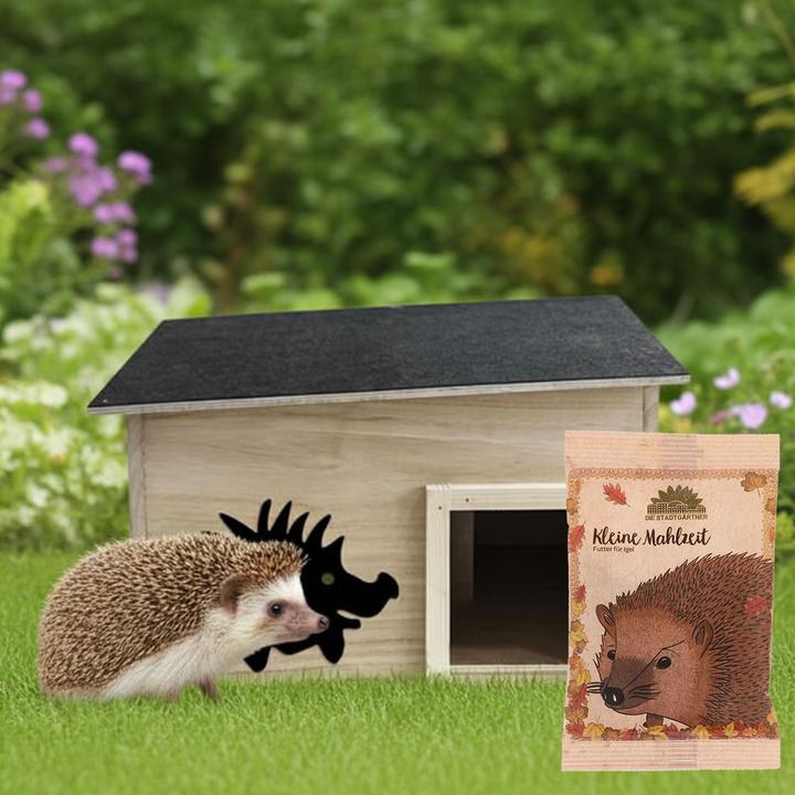 Casativo Komplettset: Hochwertiges Igelhaus aus FSC-Holz, 40x32x24 cm mit Igelfutter