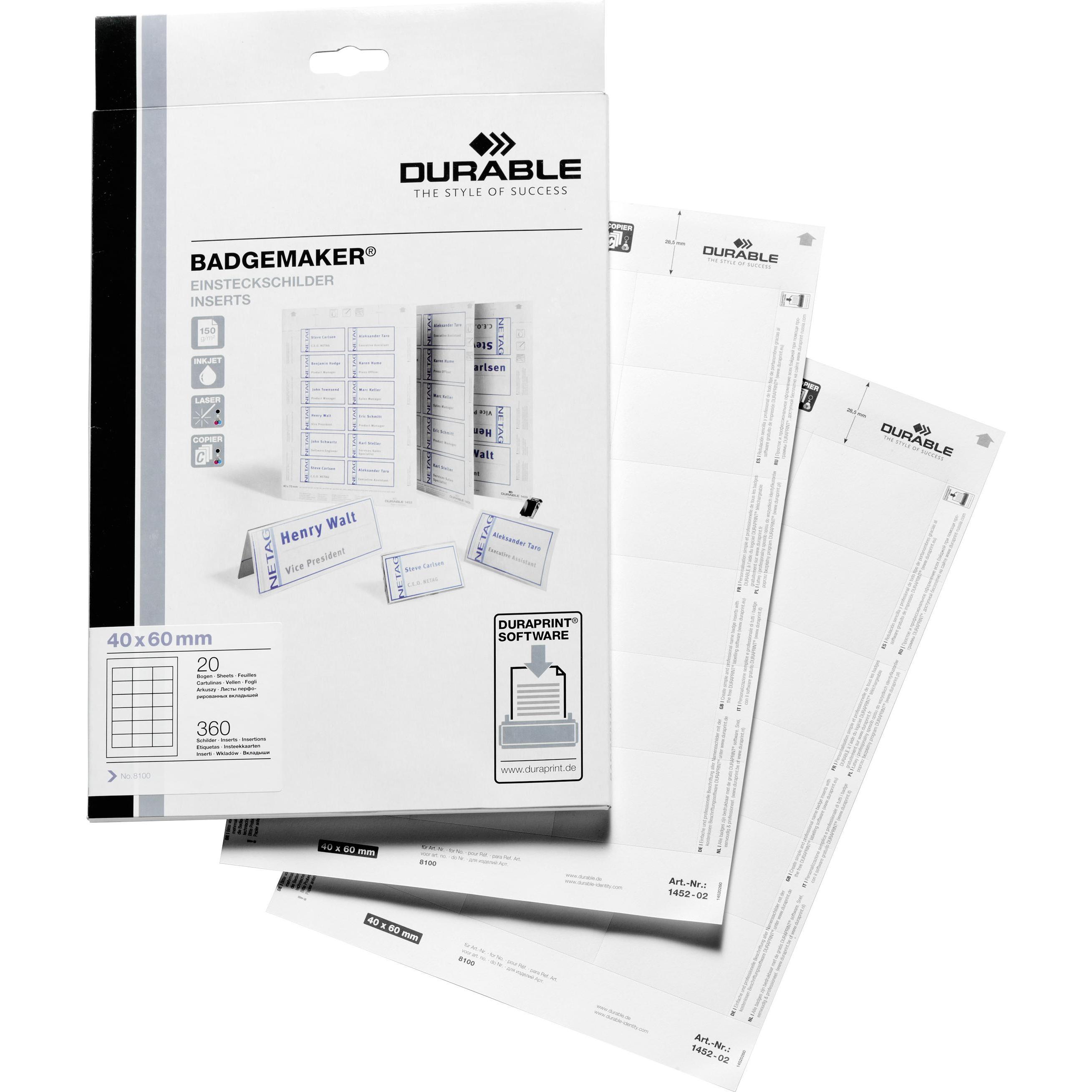 Durable, Informationsschild, Namensschilder Etiketten Badgemaker