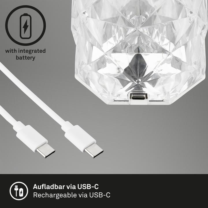 Produktbild Briloner Akku RGB-LED Tischleuchte, Kristalloptik, transparent, 1xLED/2,3W (65 lm)