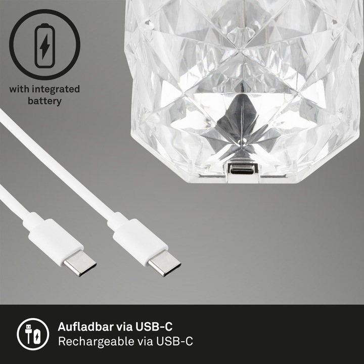 Immagine prodotto Briloner Lampada da tavolo ricaricabile a LED RGB, aspetto cristallino, trasparente, 1xLED/2.3W (65 lm)