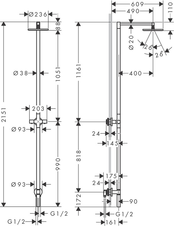 Actual product image hansgrohe HG Shower column AXOR STARCK with overhead shower 240, 1 jet matt black
