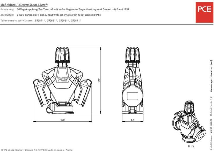 Actual product image PCE PC Electric 253811-src 3-way rubber coupling 250 V red IP54