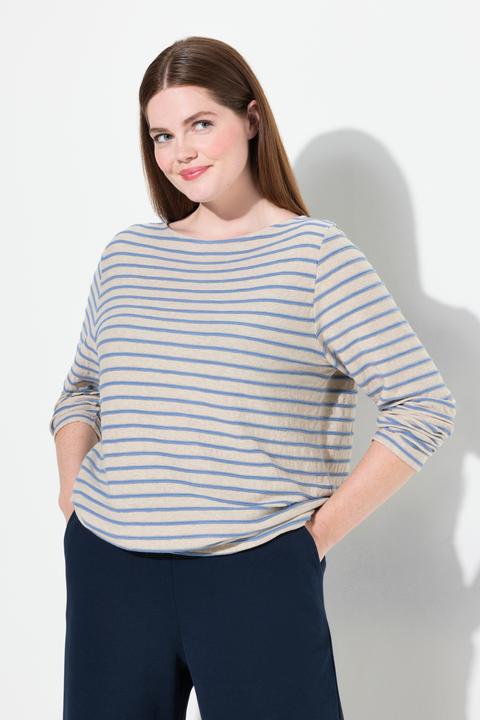Image du produit Ulla Popken T-shirt rayé en coton bio, encolure bateau et manches longues (42, 44)