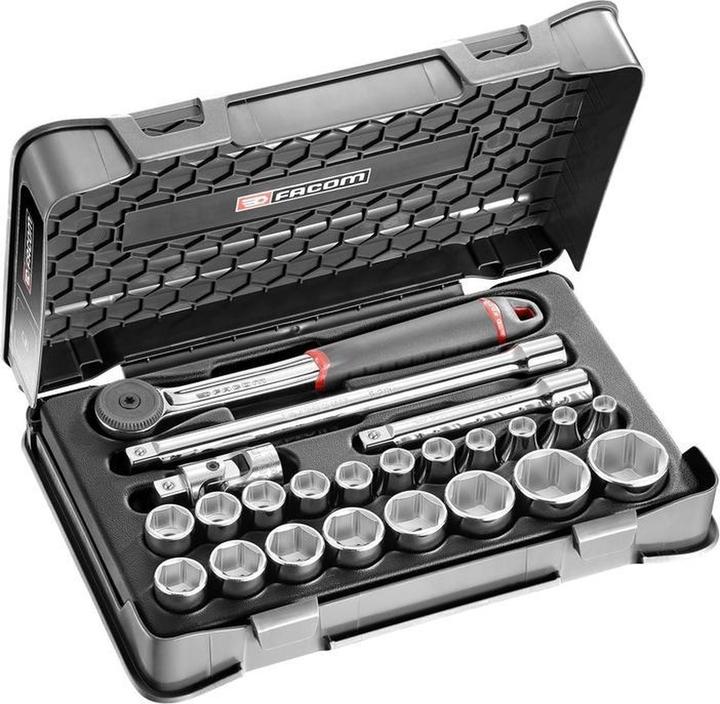 Produktbild Facom Steckschlüsselsatz 1/2" / 20-teilig / S.161-3P6 (32 mm, 15 mm, 23 mm, 29 mm, 17 mm, 26 mm, 16 mm, 28 mm, 11 mm, 31 mm, 27 mm, 13 mm, 12 mm, 24 mm, 19 mm, 30 mm, 21 mm, 8 mm, 20 mm, 14 mm, 9 mm, 18 mm, 10  mm, 22 mm, 25 mm)
