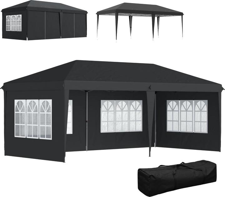 Outsunny Faltpavillon Stahl, Polyester Schwarz (585 cm, 295 cm)