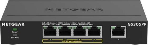 Actual product image Netgear Switch Plus 5x GE GS305PP-300EUS POE Unmanaged (83W) (5 ports)