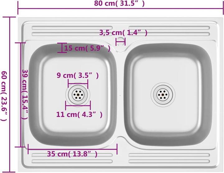 Produktbild VidaXL Trudie (Einbauspüle, 39 cm, 60 cm)