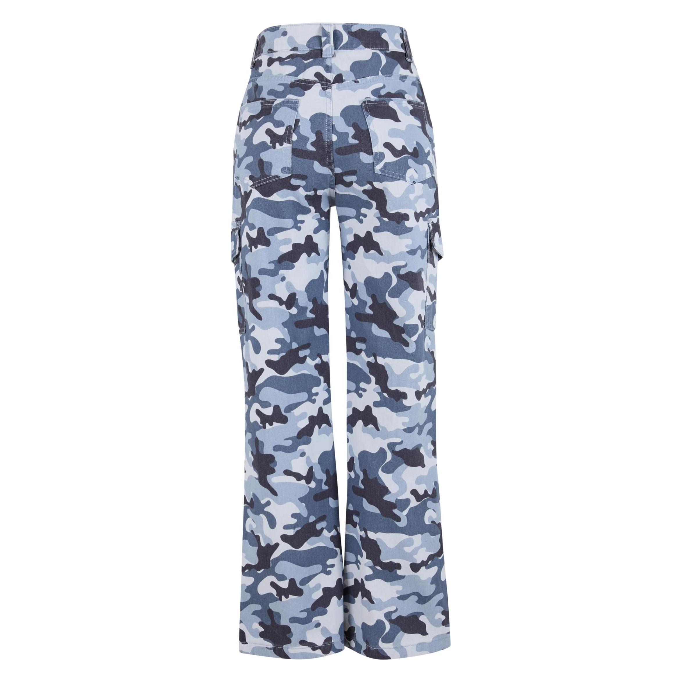 Def, Damen, Jeans, Straight Fit Jeans Blue Camo S, Blau, Mehrfarbig, (S)