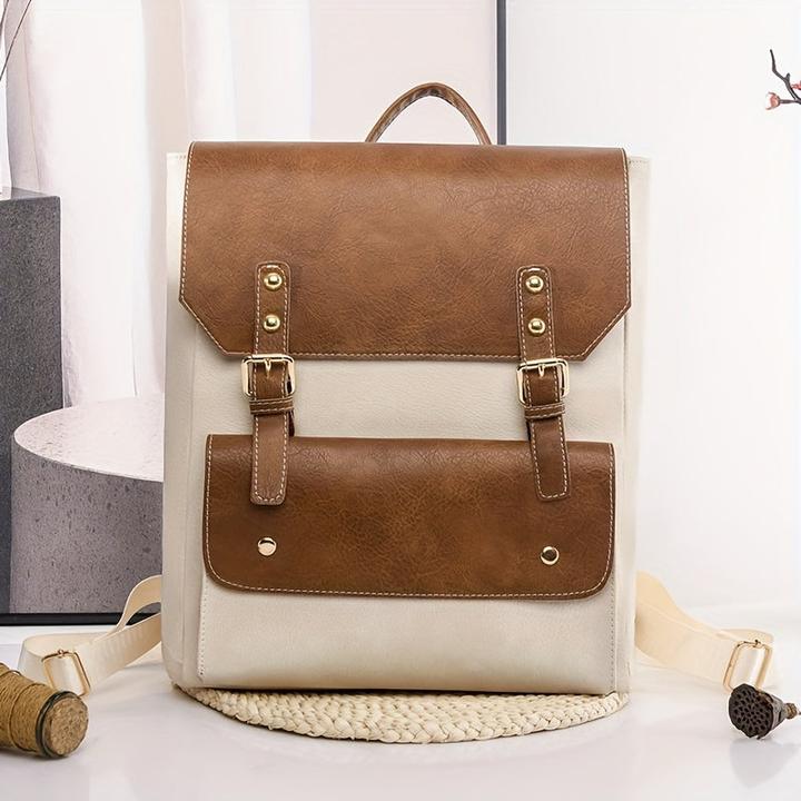 Image du produit Only-Bags.Store Sac à dos vintage à rabat et boucle, sac d'école style preppy, sac de jour pour ordinateur portable