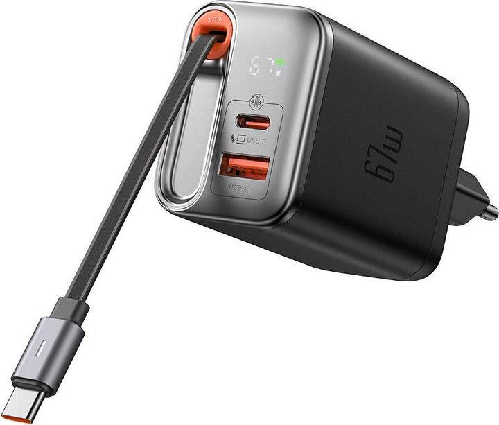 Produktbild Mcdodo CH-4100 67W GaN 2-in-1 USB-C+A charger, 65cm USB-C cable, black (67 W, 2 Ports)