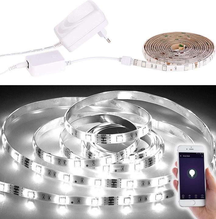 Image du produit Luminea Bande LED Wi-Fi, compatible avec Amazon Alexa et Google Assistant. (Lumière du jour, 200 cm, Intérieur)