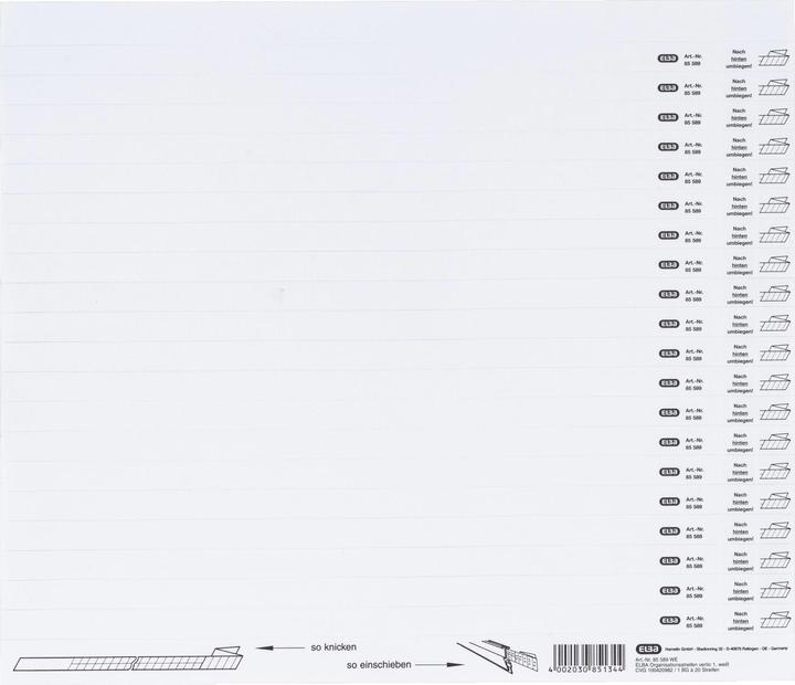 Produktbild Elba Organisationsstreifen vertikal 1, blanko, weißer Karton, 160 g/m², zum Einstecken in Organisationsbl