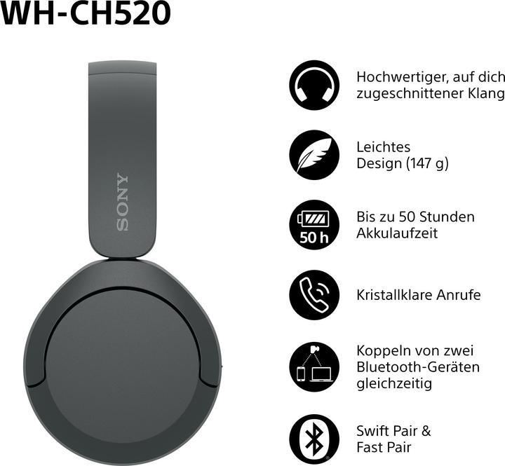 Actual product image Sony WH-CH520 (No noise cancelling, 50 h, Wireless)