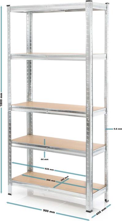 Actual product image Wiltec Heavy-duty Shelving System Zincked Boltless Steel 180x90x40cm Total Load of 875kg 5 Racks
