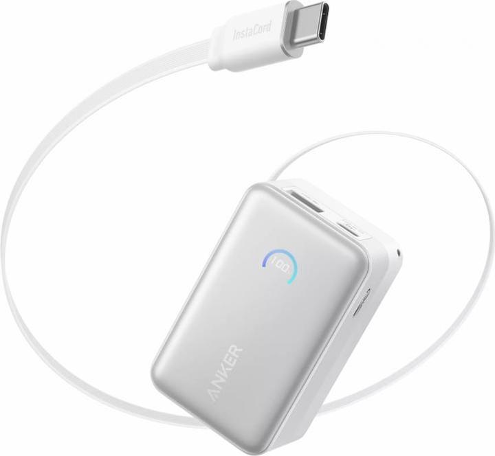Immagine prodotto Anker Nano Power Bank 10K, 45W White Built-In Retractable USB-C Cable (10000 mAh, 45 W, 36.30 Wh)