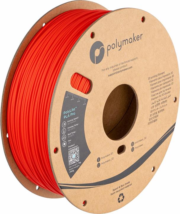 Produktbild Polymaker PolyLite PLA PRO Red 1.75mm 1kg (PLA-R, 1.75 mm, 1000 g, Rot)