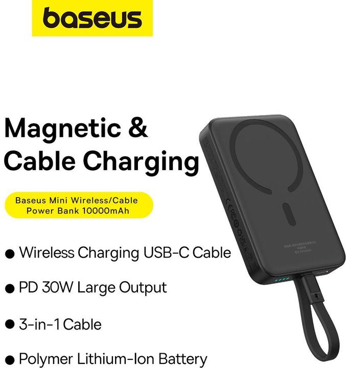 Immagine prodotto Baseus Powerbank Magnetic Mini 10000mAh 30W MagSafe (nero) (10000 mAh, 30 W, 37000 Wh)