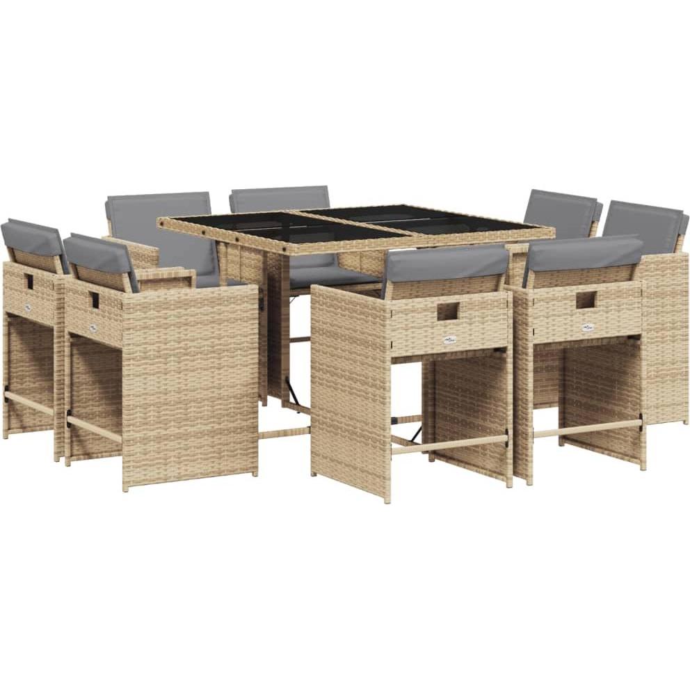 VidaXL, Gartentisch + Balkontisch, Gartenmöbel Essgruppe Gartengarnitur 9-tlg. Beigemischung Poly Rattan (110 cm)