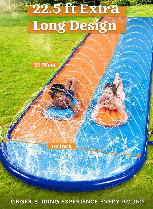 Produktbild Sloosh Doppelte Rasen-Wasserrutsche mit Sprinkler und Boards