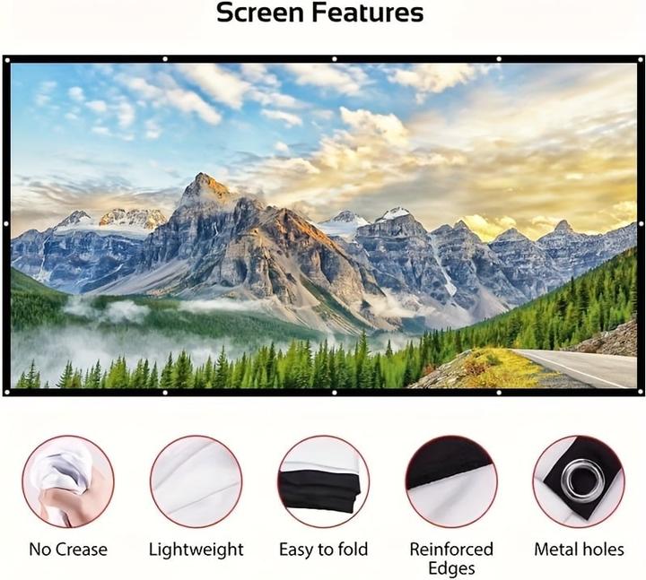 Actual product image PhoneLook Doppelseitige 16:9 Projektionsleinwand mit pflegeleichtem, bügelbarem Stoff (100 Zoll, 254 cm) (100", 16:9)