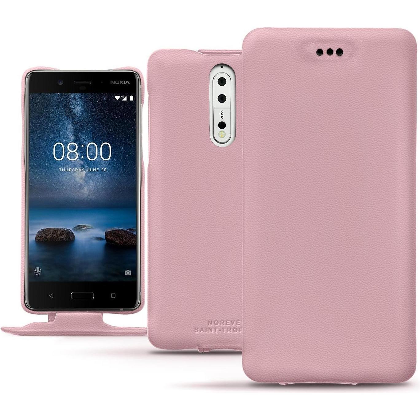 Noreve Lederschutzhülle vertikal (Nokia 8), Smartphone Hülle, Rosa