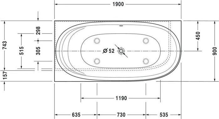 Produktbild Duravit Badewanne CAPE COD 1900x900 1 Rückenschräge Ecke links weiss (205 l, 190 cm, 90 cm)