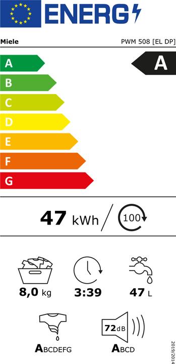 Energy Label Miele PWM508DP ws Commercial Washing Machine (8 kg, Right)