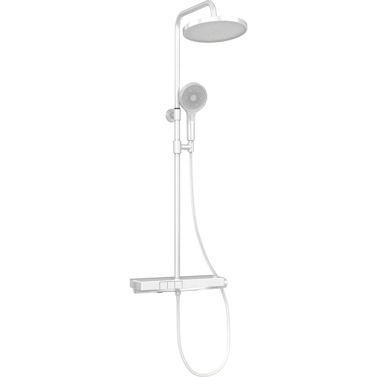 Emke, Duschsystem, Duschsystem mit Thermostat, Handbrause + Regendusche(2 Strahlstärken) + Unterer Auslass, Weiss