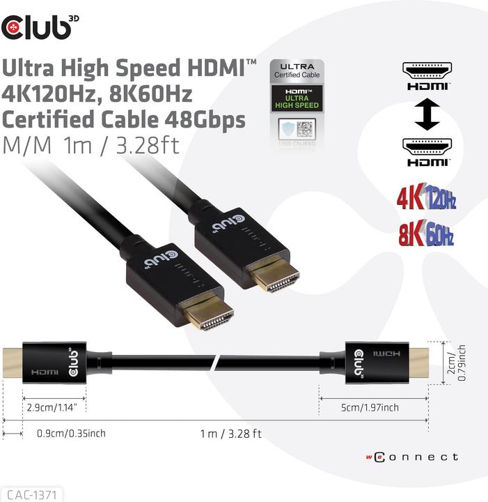 Image du produit Club 3D HDMI – HDMI (1 m, HDMI, 2.1)