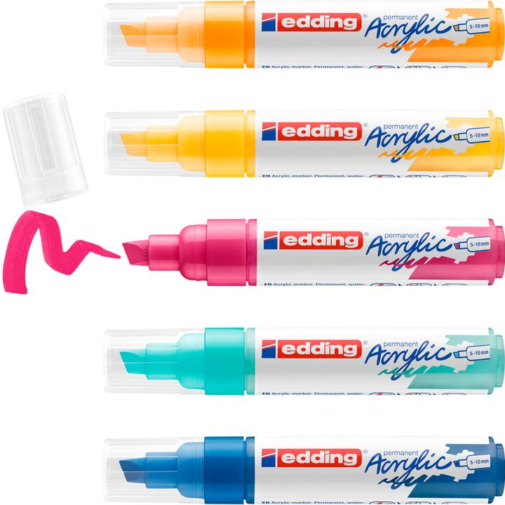 Produktbild Edding Acrylmarker (Telemagenta, Verkehrsgelb, Enzianblau, Sonnengelb, Türkis, 10 mm, 5 x)