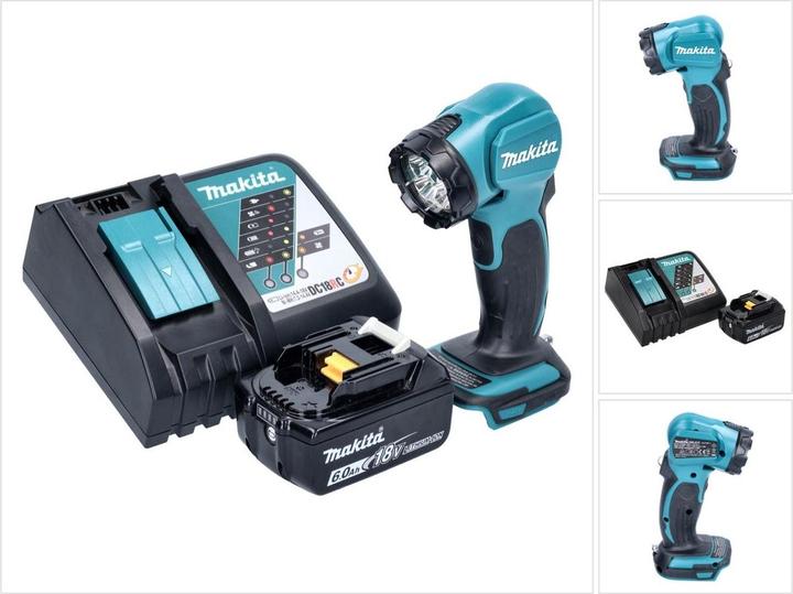 1x Makita DEADML 815 LED Akku Handleuchte, 1x Makita BL 1860 B 18 V 6,0 Ah Akku, 1x Makita DC 18 RC Ladegerät