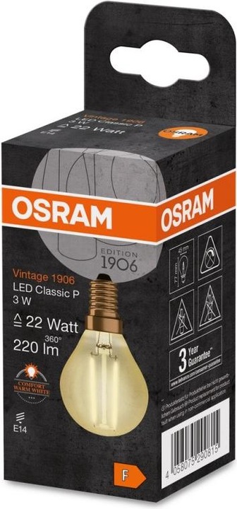 Produktbild Osram Vintage 1906 Led Classic P (E14, 2.50 W, 220 lm, 1 x, F)