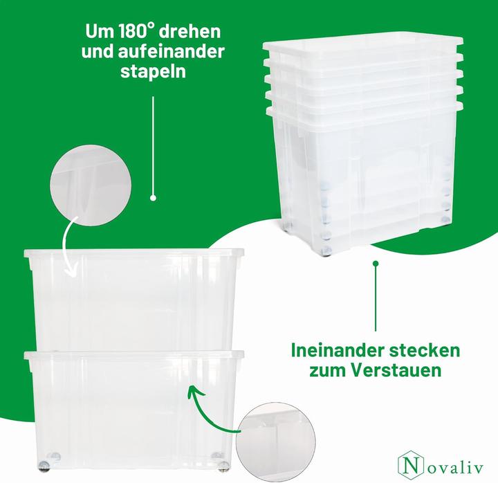 Actual product image Novaliv XXL Aufbewahrungsbox mit Deckel Gross 80L transparente Nestbar stapelbare Plastikbox mit Clip (61 x 40 x 45 cm, 80 l)