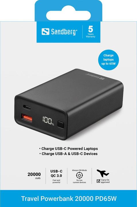 Actual product image Sandberg Travel Charger (20000 mAh, 65 W, 77 Wh)