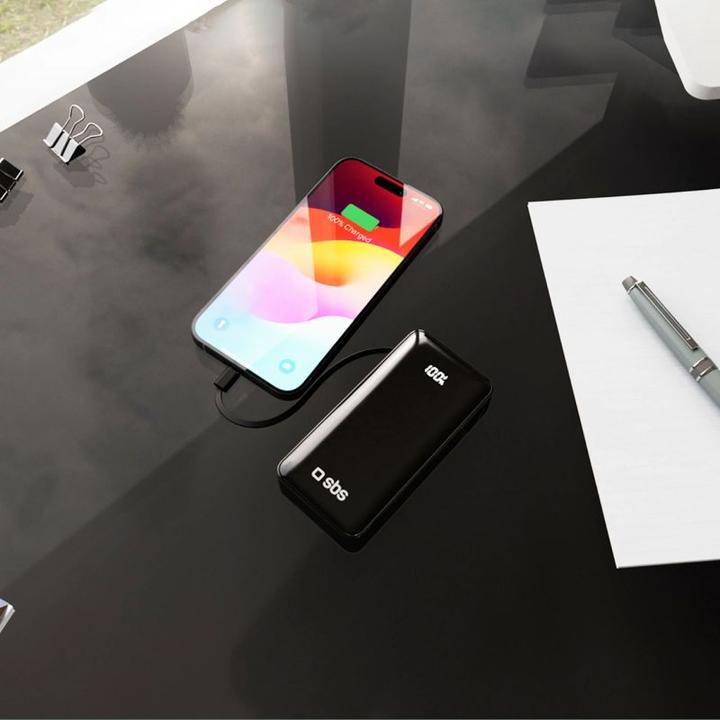 Immagine prodotto SBS Banca di energia da 10.000 mAh con cavo USB-C integrato (10000 mAh, 20 W, 37 Wh)